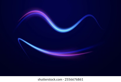 Speed of light concept background. Abstract background rotational border lines, png, effect, wave,neon,line. Neon stripes in the form of drill, turns and swirl. 