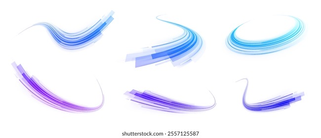 Speed of light concept background. Abstract background rotational border lines, png, effect, wave,neon,line. Neon stripes in the form of drill, turns and swirl. 