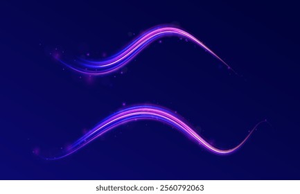 Speed of light concept background. Abstract background rotational border lines, png, effect, wave,neon,line. Neon stripes in the form of drill, turns and swirl. 