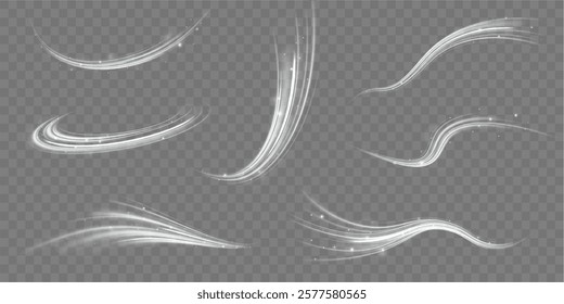 Speed of light concept background. Abstract background rotational border lines, png, effect, wave,neon,line. Neon stripes in the form of drill, turns and swirl. 