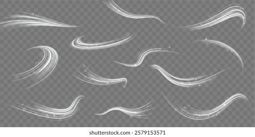 Speed of light concept background. Abstract background rotational border lines, png, effect, wave,neon,line. Neon stripes in the form of drill, turns and swirl. 