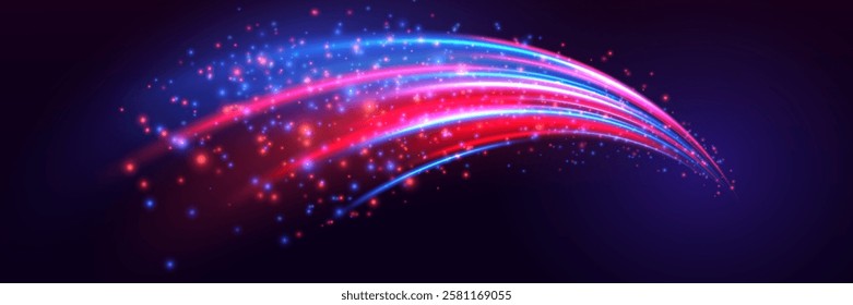 Speed ​​of light curved lines with high speed effect on a dark blue background. Vector illustration.EPS 10.