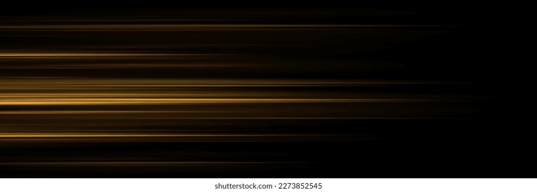 The speed of light and golden lines of motion. On a black background.