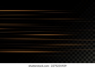 The speed of light and golden lines of motion. On a black background.