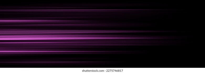 Speed ​​of light and horizontal purple lines of motion. On a black background.