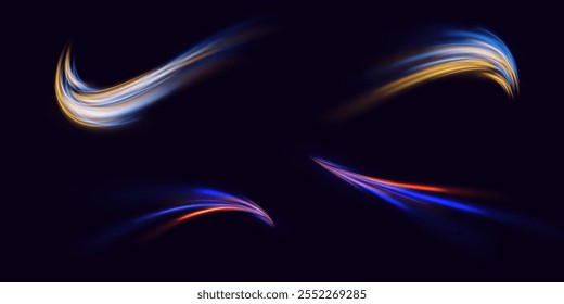 Speed ​​lines. Light trace wave. Electric swirl lines, neon light effect.