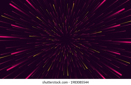 Speed Lights Abstract Background Travel Through Time And Space. Fast Movement Hyper Speed Backdrop. Motion Lines Abstract Futuristic Vector Background.