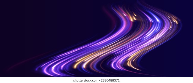 	
Speed lights motion background, cityscape and rail track in tokyo from speed train. Illustration of light ray, stripe line with blue light.	
