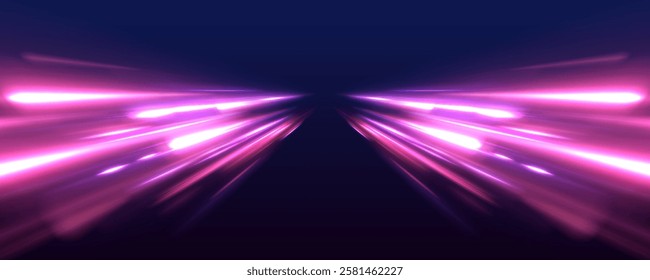 Speed lights motion background, cityscape and rail track in tokyo from speed train. Panoramic high speed technology concept, light abstract background.	