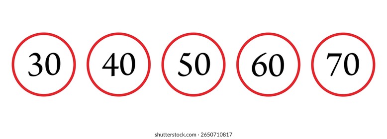 Geschwindigkeitsbegrenzung 10, 20 km Symbol . Höchstgeschwindigkeit 10 km/h . Geschwindigkeitsbegrenzung 10 km Verkehrszeichen . Vektorgrafik IN EPS 10 .
