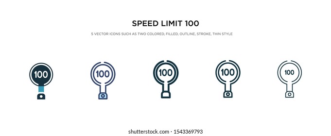 speed limit 100 icon in different style vector illustration. two colored and black speed limit 100 vector icons designed in filled, outline, line and stroke style can be used for web, mobile, ui