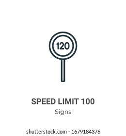 Icono de vector de contorno de límite de velocidad 100. Icono de límite de velocidad de negro de línea delgada 100, ilustración de elemento simple vector plano de signos editables concepto de trazo aislado en fondo blanco