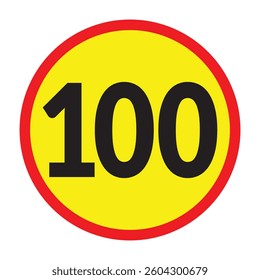 Speed limit 100km round road traffic icon sign flat style design vector illustration set isolated on white background. Circle standard road sign with number kmh in eps 10.