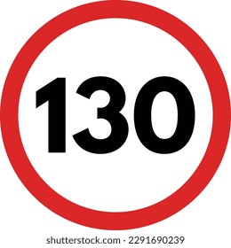 Límite de velocidad 130 símbolo de tráfico de carretera redondo . Vector de señalización de ruta de limitación de velocidad de 130
