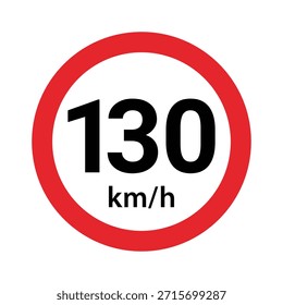 Limite de velocidade 130 sinal de ícone circular do tráfego rodoviário . 130 limitador de velocidade sinal de estrada vetor