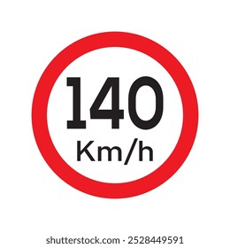 Sinal de limite de velocidade 140 KM. Cento e quarenta quilômetros por hora de símbolo de estrada de trânsito. Sinal de restrição para motoristas de carro não exceder a velocidade em 140 quilômetros por hora. Ilustração vetorial.