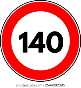 Speed Limit 140 km Sign Vector