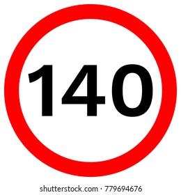 SPEED LIMIT 140 sign in red circle. Poland. Vector icon.
