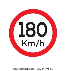 Limite de velocidade 180 KM sinal de estrada. Cento e oitenta quilômetros por hora de símbolo de estrada de trânsito. Sinal de restrição para motoristas de carro não exceder a velocidade em 180 quilômetros por hora. Ilustração vetorial.