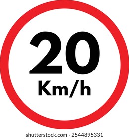 Limite de velocidade 20 km ícone isolado no fundo branco . Sinal de limite de velocidade 20 . Ilustração vetorial