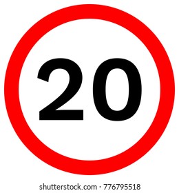 SPEED LIMIT 20 sign in red circle. Vector icon.
