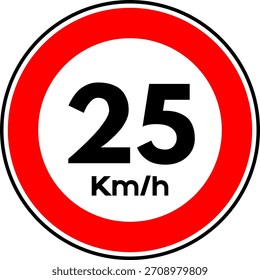 Limite de velocidade sinal de tráfego de 25 km, Limite de velocidade 25 sinal vetor