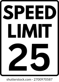 Limite de velocidade sinal de 25 mph, Limite de velocidade sinal de tráfego de 25 mph