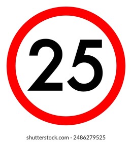 Speed limit 25 round road traffic icon