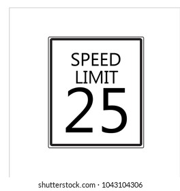 Speed limit 25 traffic light on white background
