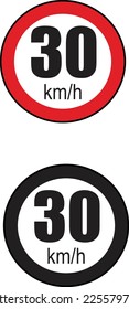Speed Limit 30 km per hr for road instrcution sign in 2 colors suitable for many uses