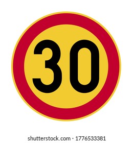 Speed limit 30 km/h icon sign. Traffic sign logo symbol. Vector illustration image. Isolated on white background.	
