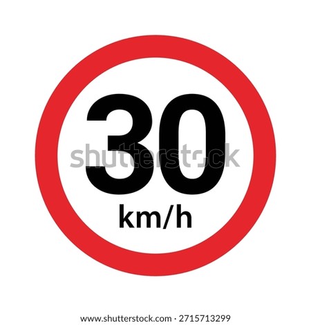 Speed Limit 30 kmh Traffic Sign Icon – Circular Road Speed Restriction Warning Symbol