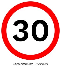 SPEED LIMIT 30 sign in red circle. Vector icon.