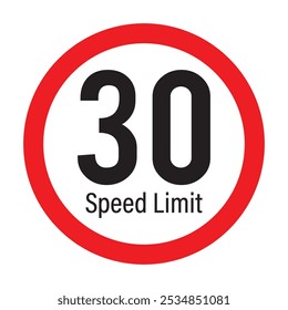 Speed limit 30km round road traffic icon sign flat style design vector illustration set isolated on white background. Circle standard road sign with number kmh in eps 10.