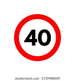 Speed limit 40 icon. Road sign and symbol. Traffic regulation circular board. Vector illustration isolated on white background.