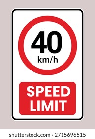 Límite de velocidad 40 kmh Icono de señal de tráfico – Símbolo de advertencia de restricción de velocidad circular