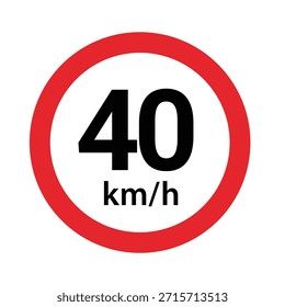 Límite de velocidad 40 kmh Icono de señal de tráfico – Símbolo de advertencia de restricción de velocidad circular