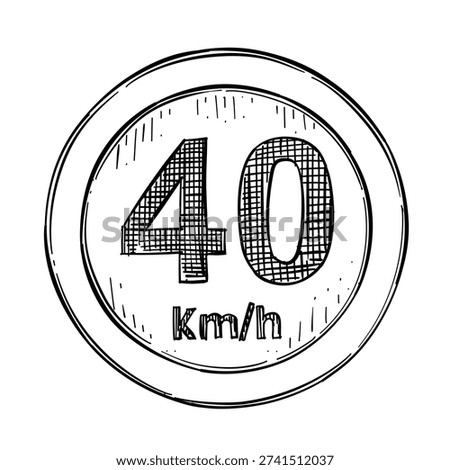 speed limit 40 kmh traffic sign vector line art hand drawn illustration