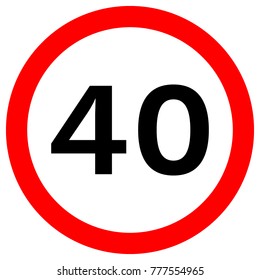 SPEED LIMIT 40 sign in red circle. Vector icon.