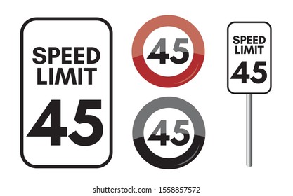 Speed limit 45 mph set icon. Transit board sign. Vector illustration.