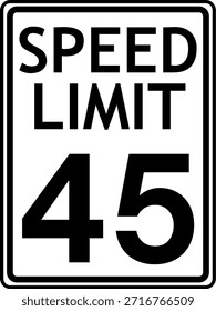 Límite de velocidad 45 mph Señal de tráfico