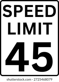 Límite de velocidad 45 mph señal de tráfico