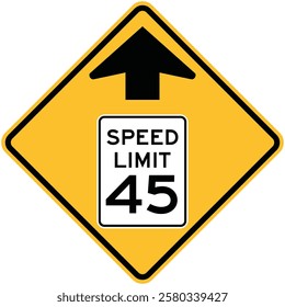 Speed Limit 45 sign, indicating a maximum speed of 45 mph, commonly found on suburban roads or highways to regulate traffic flow and ensure safety.