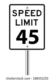 Speed limit 45 traffic sign on white