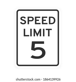 Límite de velocidad 5 icono de tráfico de carretera signo de diseño de estilo plano ilustración vectorial aislado en fondo blanco. Señal vertical estándar de la carretera con texto y número 5.