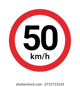 Límite de velocidad 50 kmh Icono de señal de tráfico – Símbolo de advertencia de restricción de velocidad circular