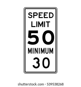 Speed limit 50 minimum 30 traffic light on white background
