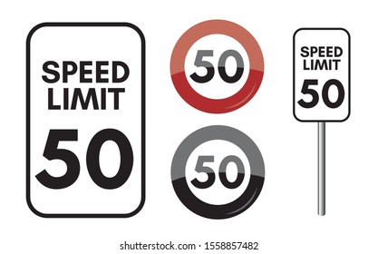 Speed limit 50 mph set icon. Transit board sign. Vector illustration.