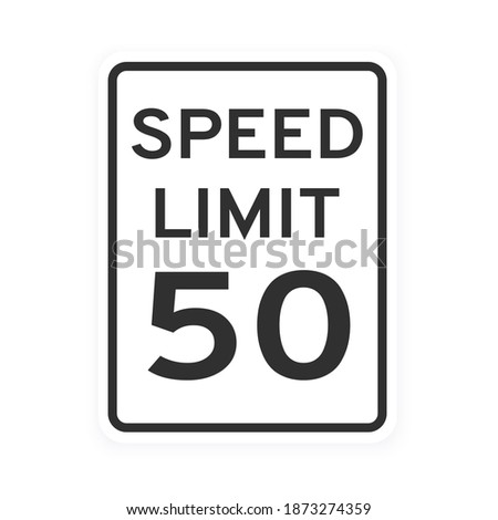 Speed limit 50 road traffic icon sign flat style design vector illustration isolated on white background. Vertical standard road sign with text and number 50.