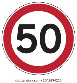 Speed Limit 50 Sign Vector – Road Safety Regulation Symbol